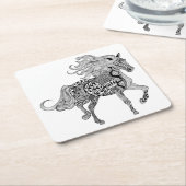 Dessous-de-verre Carré En Papier Cheval noir inspiré (Incliné)