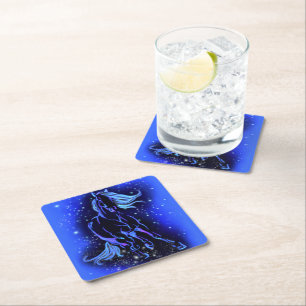Dessous-de-verre Carré En Papier Cheval Papier Dessous de verre bleu étoile Lune nu