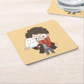 Dessous-de-verre Carré En Papier Chibi HARRY POTTER™ & Hedwig (Incliné)