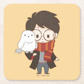 Dessous-de-verre Carré En Papier Chibi HARRY POTTER™ & Hedwig (Devant)