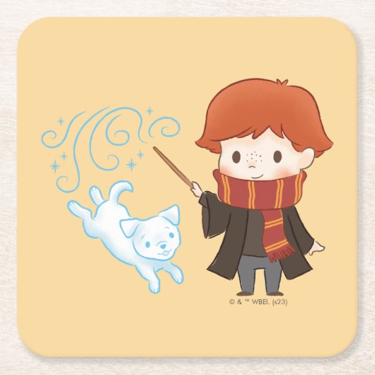 Dessous-de-verre Carré En Papier Chibi Ron Weasley Patronus (Devant)