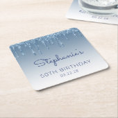 Dessous-de-verre Carré En Papier Chic Blue Parties scintillant Drip 50th Birthday P (Incliné)