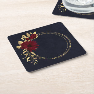 Dessous-de-verre Carré En Papier Chic bordeaux et or sur fond bleu marine