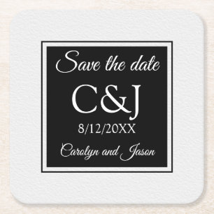 Dessous-de-verre Carré En Papier Chic Contemporary Monogrammed Enregistrer la date