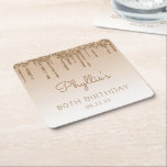 Dessous-de-verre Carré En Papier Chic Gold Parties scintillant Drip 80th Birthday P<br><div class="desc">Ces chics dessous de verre en papier de fête du 80e anniversaire présentent une bordure brillante en or faux parties scintillant et en or ombre arrière - plan. Personnalisez-les avec le nom de l'invitée d'honneur en écriture manuscrite marron clair, avec son anniversaire et la date ci-dessous en police sans serif....</div>