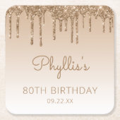 Dessous-de-verre Carré En Papier Chic Gold Parties scintillant Drip 80th Birthday P (Devant)