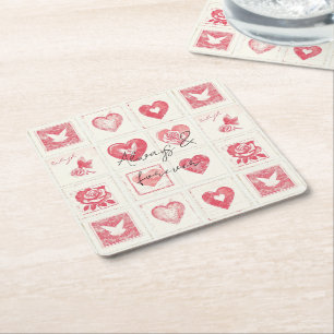 Dessous-de-verre Carré En Papier Chic Red Cream Valentine Love Mariage