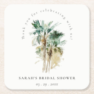 Dessous-de-verre Carré En Papier Chic Tropical Aquarelle Palm Trees Fête des mariée