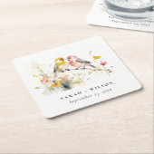 Dessous-de-verre Carré En Papier Chic Wild Botanical Aquarelle Inséparables Mariage (Incliné)