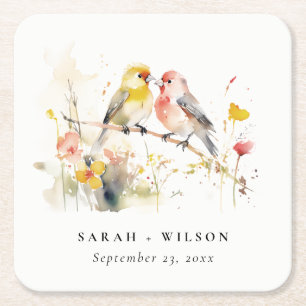 Dessous-de-verre Carré En Papier Chic Wild Botanical Aquarelle Inséparables Mariage