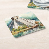 Dessous-de-verre Carré En Papier Chichen Itza, Étiqueté (Incliné)