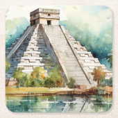 Dessous-de-verre Carré En Papier Chichen Itza, Étiqueté (Devant)