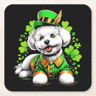 Dessous-de-verre Carré En Papier Chien Bichon Frise St Patrick's Day