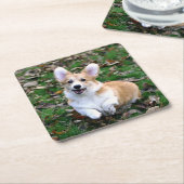 Dessous-de-verre Carré En Papier Chien Corgi mignon qui bondit (Incliné)