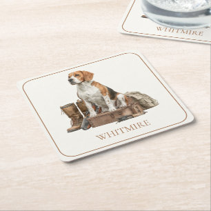 Dessous-de-verre Carré En Papier Chien de chasse de style vintage à l'aquarelle