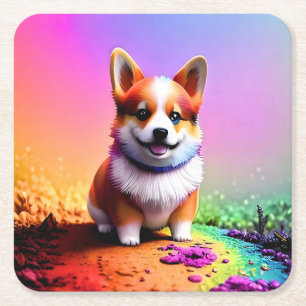 Dessous-de-verre Carré En Papier Chien de Corgi mignon assis 33663