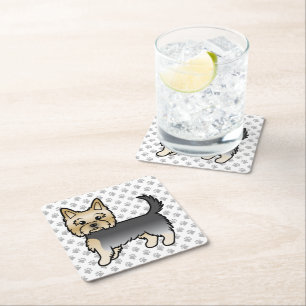 Dessous-de-verre Carré En Papier Chien de dessin animé Yorkshire Terrier bleu et or