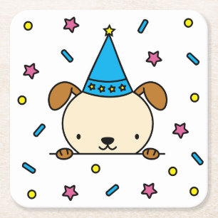 Dessous-de-verre Carré En Papier Chien de joyeux anniversaire avec motif de confett