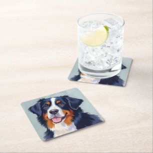 Dessous-de-verre Carré En Papier Chien de montagne bernois Peinture à l'aquarelle