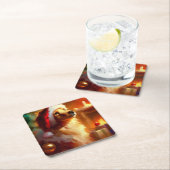 Dessous-de-verre Carré En Papier Chien de Noël 1 (En situation)