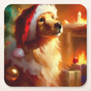Dessous-de-verre Carré En Papier Chien de Noël 1