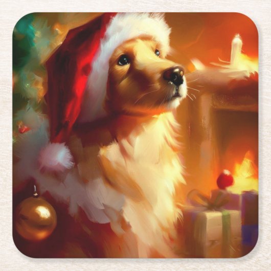 Dessous-de-verre Carré En Papier Chien de Noël 1 (Devant)