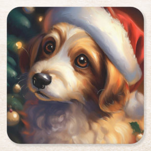 Dessous-de-verre Carré En Papier Chien de Noël 2