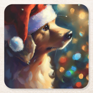 Dessous-de-verre Carré En Papier Chien de Noël 3