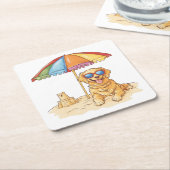 Dessous-de-verre Carré En Papier Chien de plage Golden Retriever (Incliné)