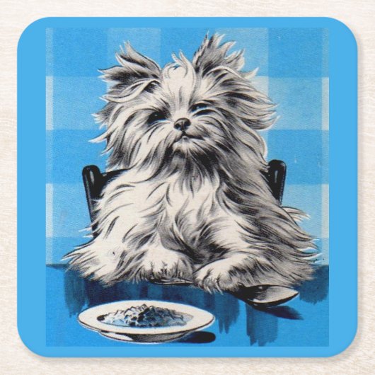 Dessous-de-verre Carré En Papier chien de sol mangeant à la table (Devant)
