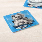 Dessous-de-verre Carré En Papier chien dodu mangeant à la table (Incliné)