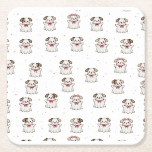 Dessous-de-verre Carré En Papier Chien fantôme mignon Bandana Halloween Nœud rose S