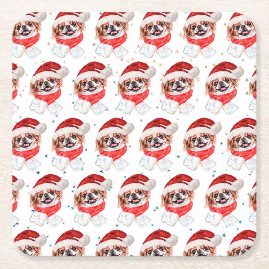 Dessous-de-verre Carré En Papier Chien japonais race Étoiles de Noël (Devant)