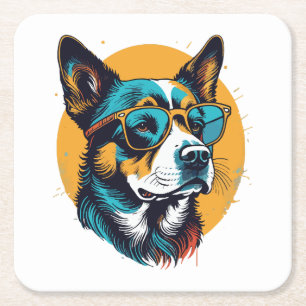 Dessous-de-verre Carré En Papier Chien rétro portant des lunettes de soleil