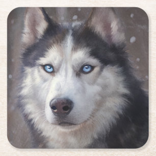 Dessous-de-verre Carré En Papier Chien sibérien Husky