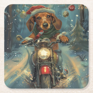 Dessous-de-verre Carré En Papier Chien teckel à moto Noël