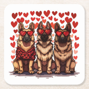 Dessous-de-verre Carré En Papier Chiens de berger allemand pour la Saint-Valentin