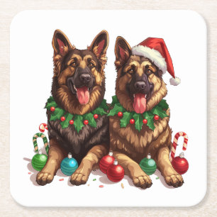 Dessous-de-verre Carré En Papier Chiens de berger allemands de Noël