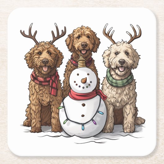 Dessous-de-verre Carré En Papier Chiens de Noël Goldendoodle (Devant)