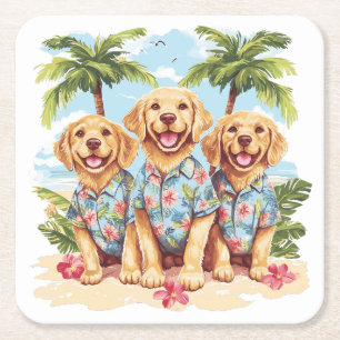 Dessous-de-verre Carré En Papier Chiens d'or rétriquant portant des chemises hawaïe