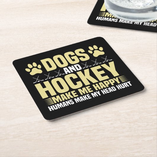 Dessous-de-verre Carré En Papier Chiens et hockey me rendent heureux (Incliné)