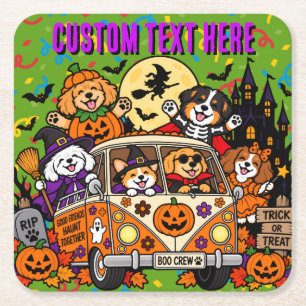 Dessous-de-verre Carré En Papier Chiens Halloween personnalisés Van et château effr