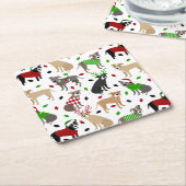 Dessous-de-verre Carré En Papier Chiens Pitbull de Noël (Incliné)