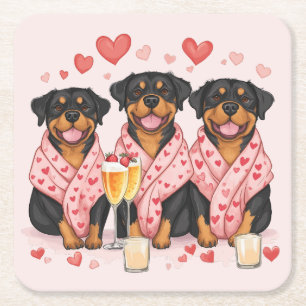 Dessous-de-verre Carré En Papier Chiens Rottweiler de la Saint-Valentin