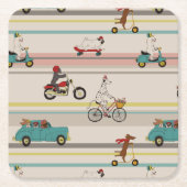 Dessous-de-verre Carré En Papier Chiens se déplaçant dans les véhicules Motif (Devant)