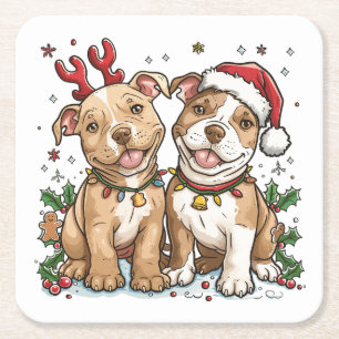 Dessous-de-verre Carré En Papier Chiens taureaux de Noël Pit