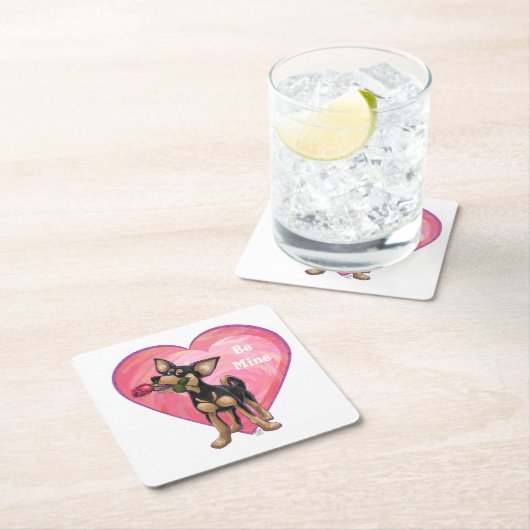 Dessous-de-verre Carré En Papier Chihuahua Saint-Valentin (En situation)
