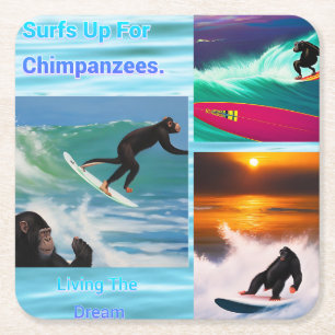 Dessous-de-verre Carré En Papier Chimpanzés Surf Photo Collage, Dessous de verre