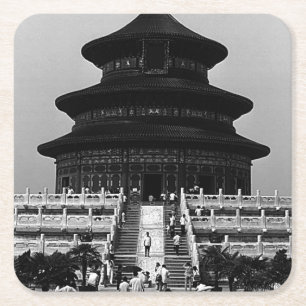Dessous-de-verre Carré En Papier Chine Ancienne Pékin Temple du Ciel 1970