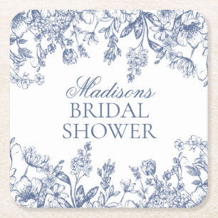Dessous-de-verre Carré En Papier Chinoiserie Bleue Mariage Floral Vintage Shower de